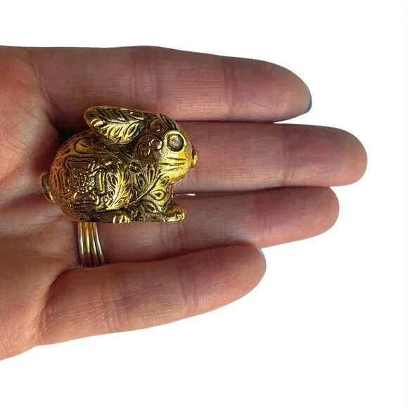 Vintage Max Factor Bunny Rabbit Solid Perfume Aquarius Gold Tone Metal Compact - Picture 7 of 10